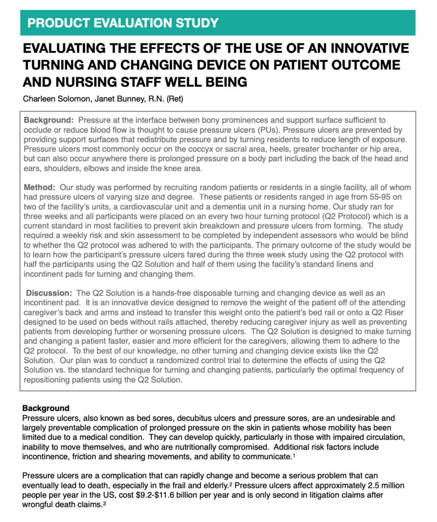 EFFECTS OF TURNING AND CHANGING DEVICE ON PATIENT OUTCOME AND NURSING STAFF WELL BEING